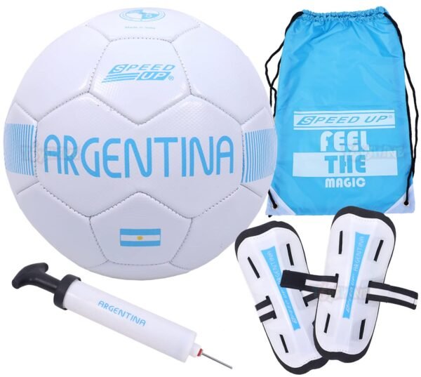 Toyshine Speed UP 4 in 1 Football Combo Set Toy Gift for Kids | 1 Football, 1 Pair Shin Guard, 1 Pump, 1 Bag | Birthday Gift for Boys Girls Toddler 4-10 Year Old - White SSTP
