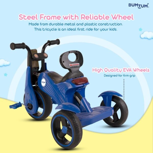BUMTUM Baby Edge Tricycle with Handle | Baby Tricycle for Kids | Baby Tricycle for 2 Years to 5 Years Kids & Toddlers | Pedal Tricycle & 3 Wheel - Blue - Image 4
