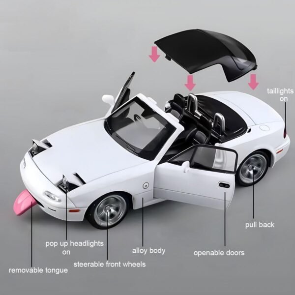 RuZon1:32 Mazda Miata MX-5 Alloy Model Car, Toy Car with Pullback, Removable Top, Blinking Lights, Toy Car with Sound and Bright Lights, Collectible Grade Gift for Kids?White?