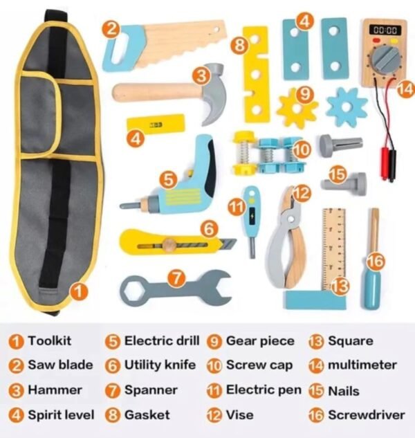 Wudly Wooden Tool Kit with Belt Toy - Ideal Toys for 4 Year Boy, Construction Toys, Montessori Toys for 3 Year Old, Tool Kit for Kids, Wooden Toys for Kids 2 Years - Image 6