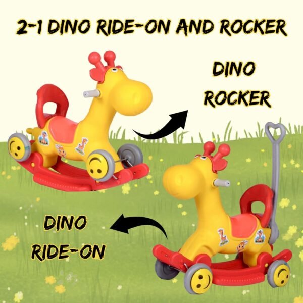 Yelloon Dino 2-1 Ride on and Rocker Toy | for 2-5 Years Old Kids | Baby Cycle | Rocking Toys | Birthday Gifts for Girls and Boys | Detachable Parental Handle - Image 5