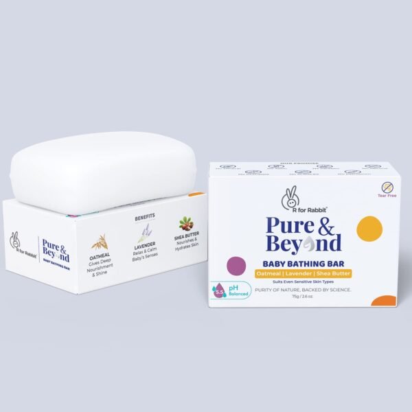 R for Rabbit Baby Soap (Pack of 2) Pure & Beyond Ph 5.5 Baby bathing Cleaninsing bar for Sensitive skin, Oatmeal & Shea butter