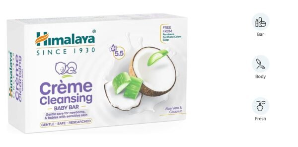 Himalaya Creme Cleansing Baby Bar 125G| pH 5.5|with Coconut milk Protein and Aloe vera|Soap Free|Dermatologically tested |For New borns|For Baby\'s sensitive skin| No Parabens|No Synthetic Colors - Image 2