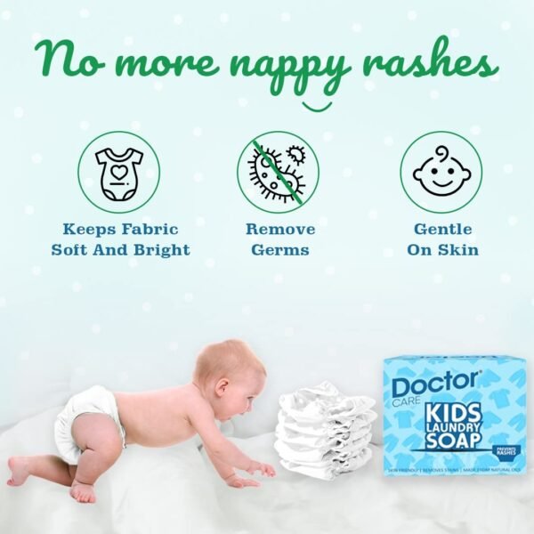 Doctor Care Kids-Baby Laundry Soap | Natural for Baby Clothes | No Harmful Chemicals | Skin Friendly Organic Washing Soap | Specially for Nappies,Mainly for Sensitive Skin 150 gm x 6 (Pack of 2) - Image 6
