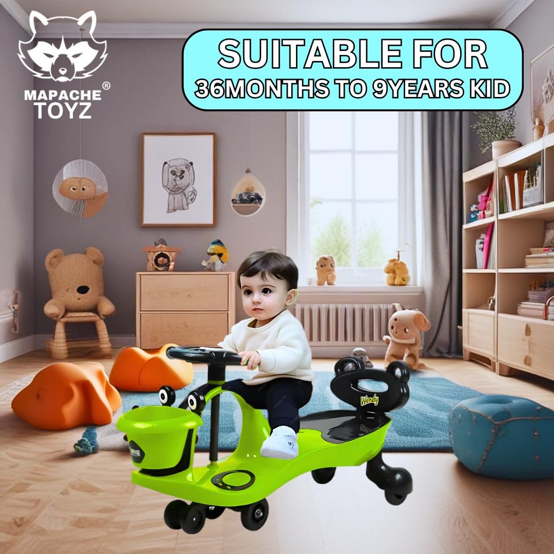 Mapache Wendy Rider Magic Car for Kids with Bucket, Light & Music & Comfortable Seats, Weight Cap- 100 Kg | Ride-on Baby Car, Swing Car, Magic Toy Car, Kids Push Car, Magic Rideon, Color (Green) - Image 4