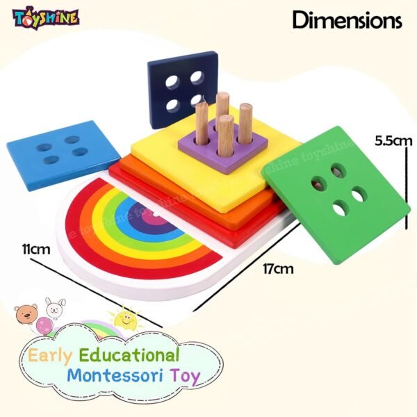 Toyshine Wooden Rainbow Square Shape Stacker, Toddler Learning Educational Wooden Sorting & Stacking Toys for Kids, Birthday Gift for Boys Girls 3-6 Years Old - Image 2