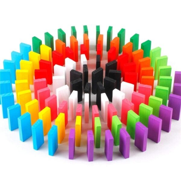 Non-Toxic Wooden Dominoes Building Blocks Set for 3-8 Years Old Kids,12 Multi Color,100 Piece - Image 5