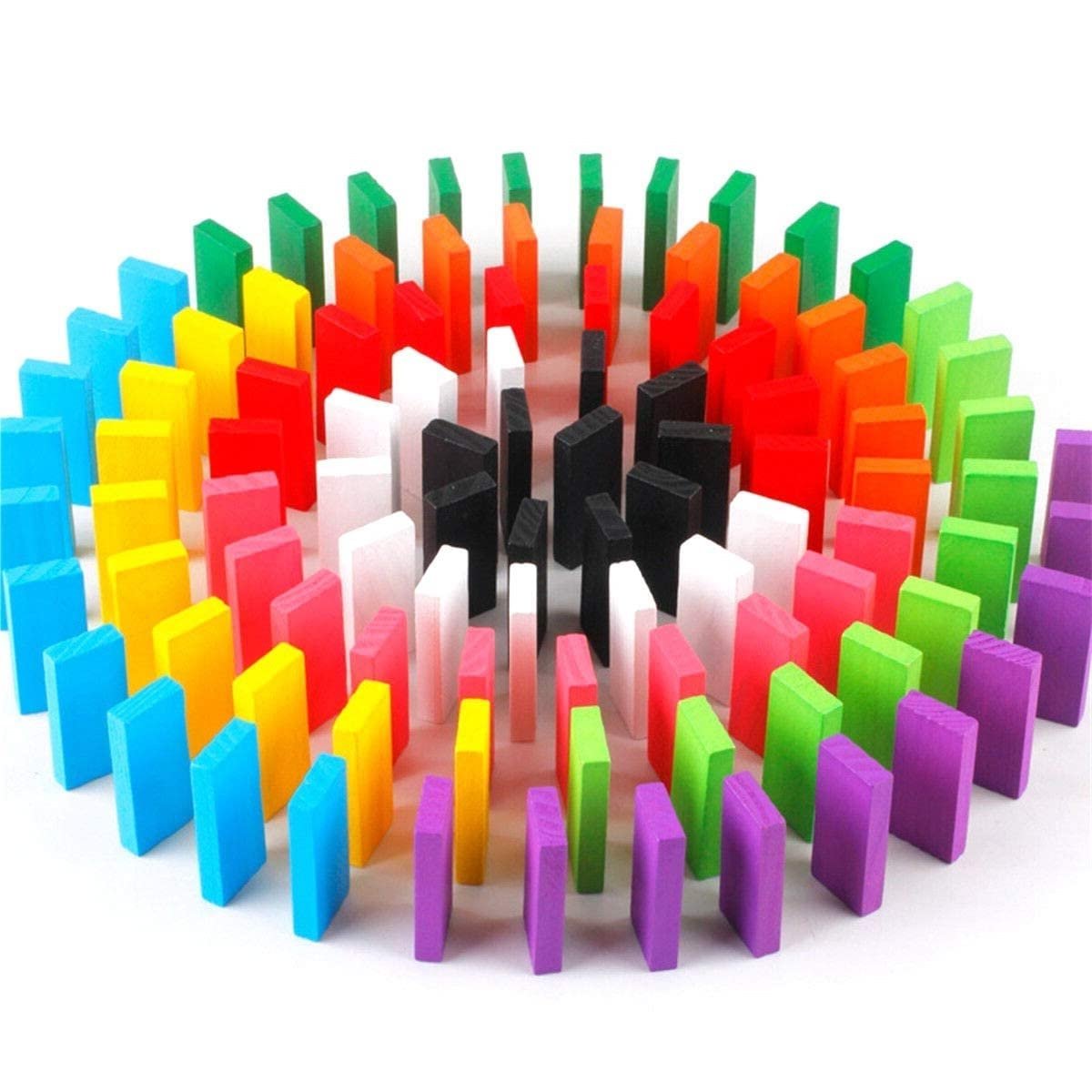 Non-Toxic Wooden Dominoes Building Blocks Set for 3-8 Years Old Kids,12 Multi Color,100 Piece - Image 5