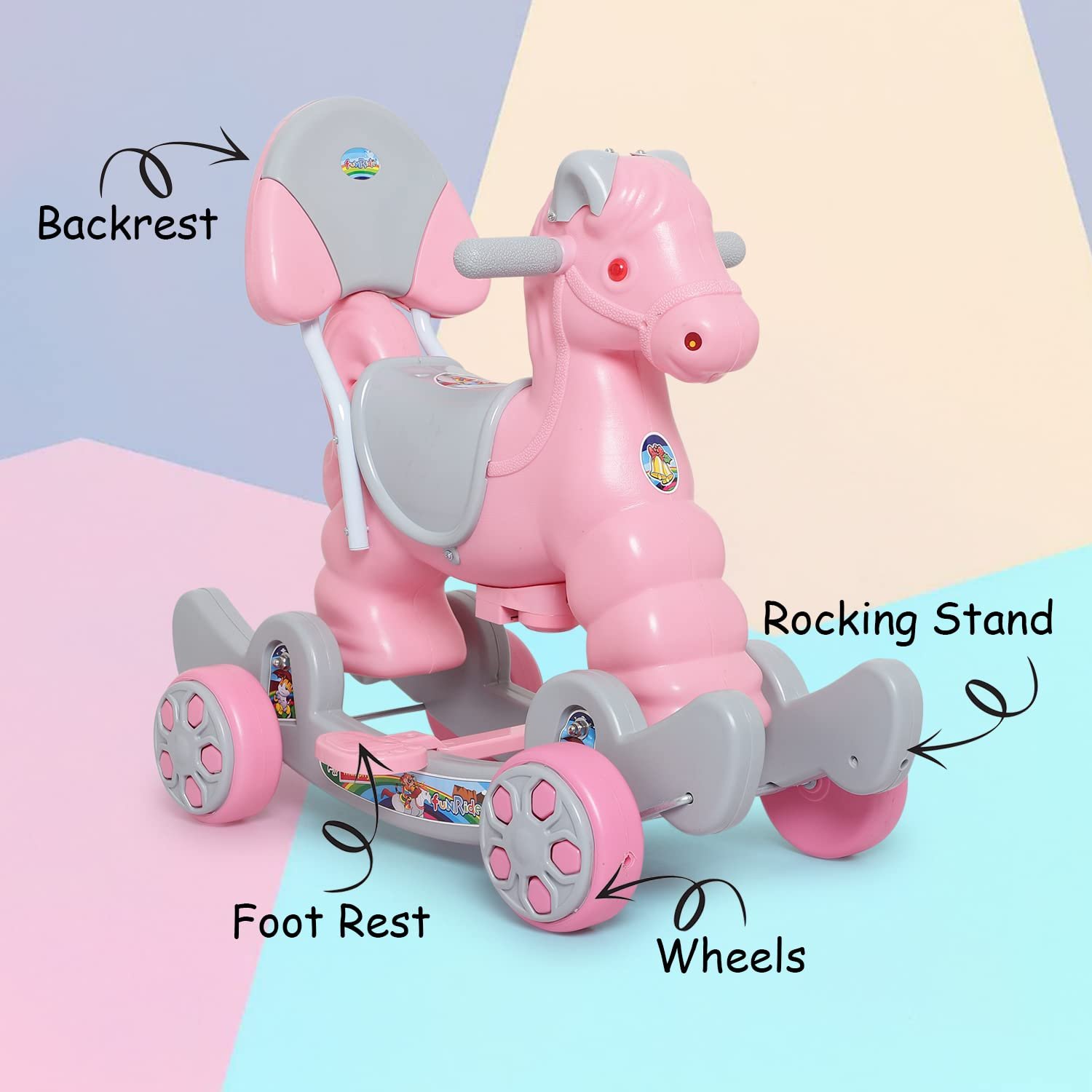 eHomeKart Rocking Horse Ride On for Kids - Murphy Super 2-in-1 Horse Rocker Cum Ride On Toy with Backrest - Ideal Age - 1 Year to 3 Years, Weight Supported - Upto 25 KG (Pink) - Image 3