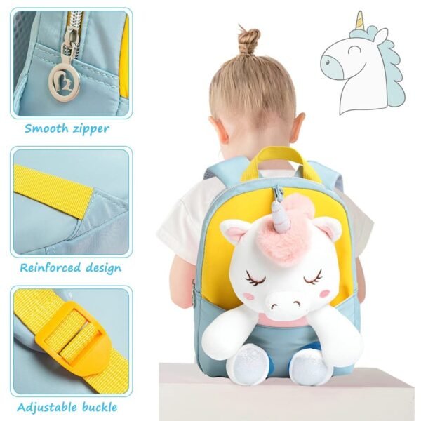 AGC Backpack With Cartoon Unicorn Stuffed Soft Toy(Detachable) Baby Kids for Girls & Boys for 3-5 Years Old Child (Small) (Color-Yellow,Gray) (Pack Of 1) - Image 2
