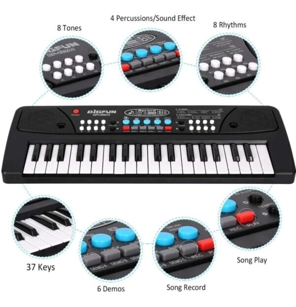 Kids Piano with Mic (1 Year Warranty) 37 Keys 8 Rhythms 8 Tones 6 Demos Portable Electronic Keyboard Toy Beginners Educational Songs Recording Musical Toys Age 2 3 4 5 Years Boys Girls - Image 2