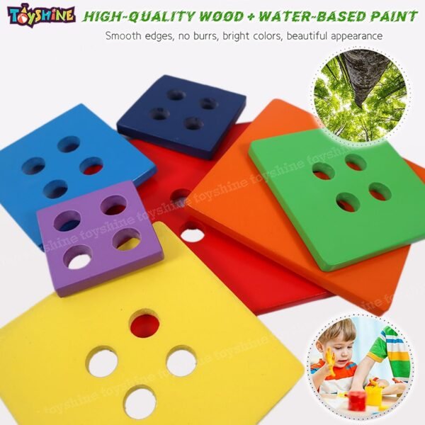 Toyshine Wooden Rainbow Square Shape Stacker, Toddler Learning Educational Wooden Sorting & Stacking Toys for Kids, Birthday Gift for Boys Girls 3-6 Years Old - Image 4