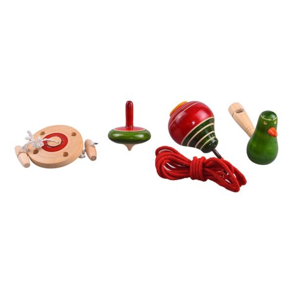 Wooden Bird Whistle Toy, Spinner & Spinning Tops for Kids (2 Year+) - Set of 4 pcs Discover Sounds