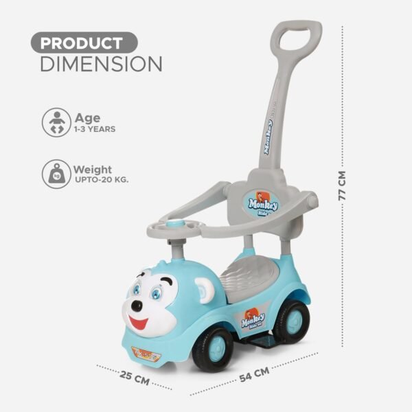 Dash Monkey 3 in 1 Ride on for Kids, Baby 2 Years+, Musical Push Car with Parental Handle and Protective Arm Rest (Capacity 20kg | Blue) - Image 2