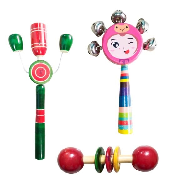Colourful Wooden Baby Rattle Toy - Hand Crafted Rattle Set for Kids - Musical Toy for Newly Born - Wooden Teether for New Born Babies - Baby Teethers(Pack of 3) TIK Small, face Rattle, teether spl
