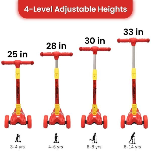 R for Rabbit Road Runner Scooter for Kids of 3+ Year Age, Kids Kick Scooter with 4 Level Height Adjustment, PU LED Wheels & Weight Capacity Upto 75 kg (Red) - Image 3