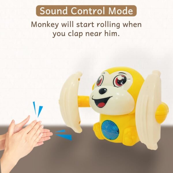 Wembley Dancing Monkey Musical Toy for Kids Baby Spinning Rolling Doll Tumble Toy with Voice Control Musical Light and Sound Effects with Sensor - ISI Mark - Multicolor - Image 4