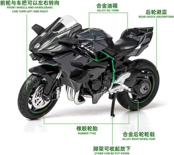 Police Motorcycle Toy - Pull Back Motorcycle Toys, Tiny Gift with Music Lighting, Latte Motorcycles Toy for Kids Boys Age 3-8 Year Old [Multicolor] (1:12 Scale Kawasaki Ninja H2R-Silver) - Image 3