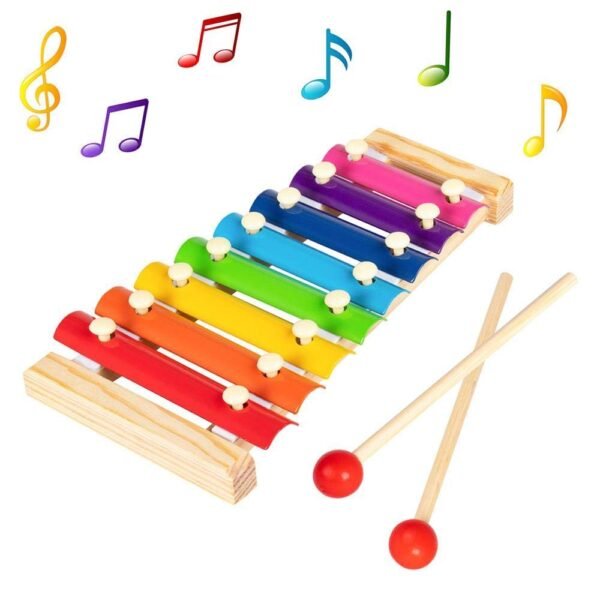 Webby Colorful 8 Different Tones Hand Knock Xylophone with 2 Wooden Mallets, Wooden Xylophone for Kids 1, 2+ Year Old Kids - Image 4