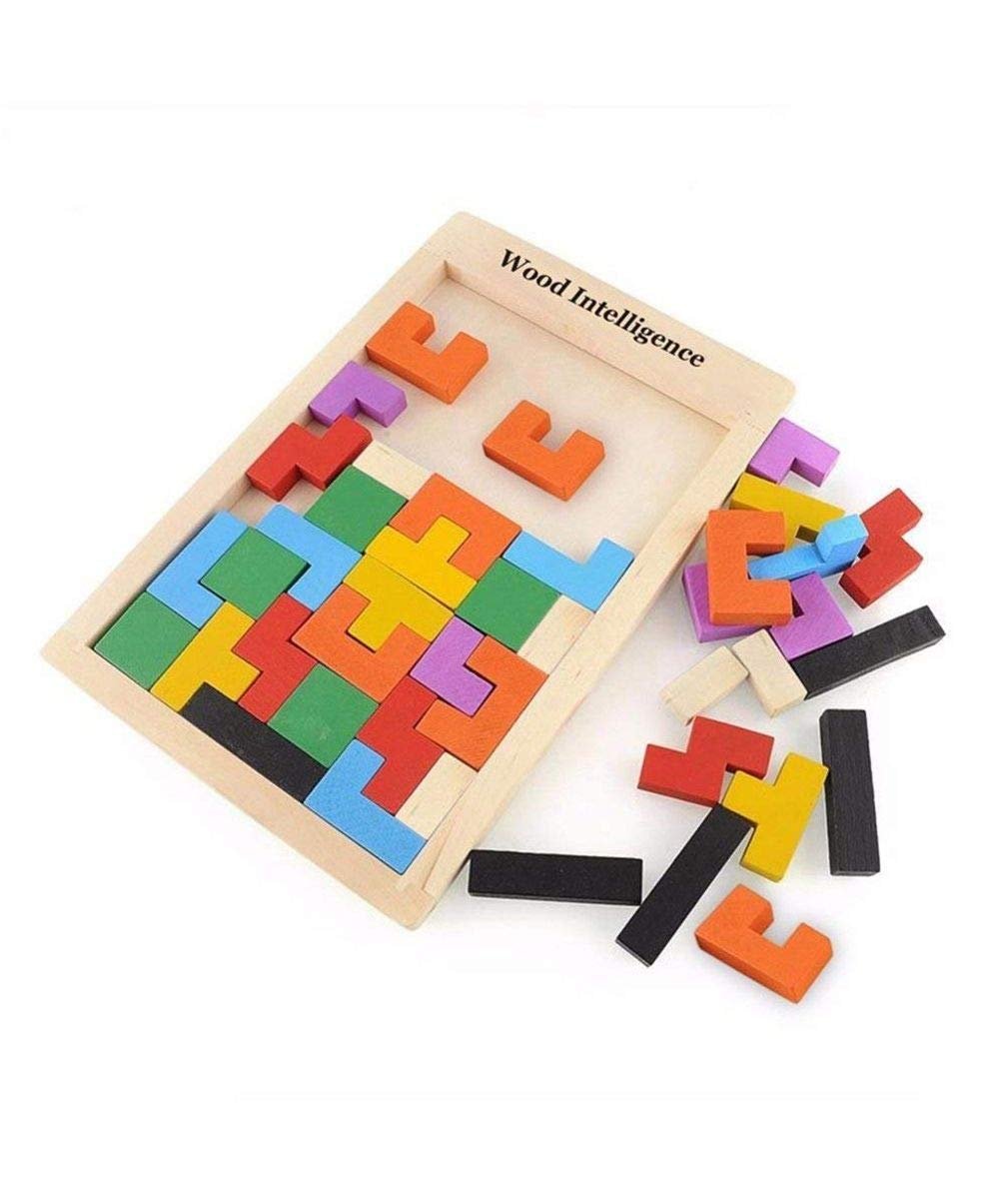 JABA\'S Wooden Tetris Puzzle Brain Teaser Toy Colorful Jigsaw Game Montessori Intelligence Educational Gift for Baby- Toddlers, Kids 2-6 Years Old Boys Girls - 40 Pcs, Multi Color - Image 4