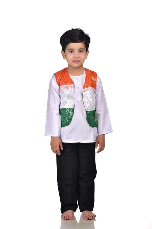 BookMyCostume Patriotic Dance Tricolour Jacket Black Trousers Kids Fancy Dress Costume - Image 6