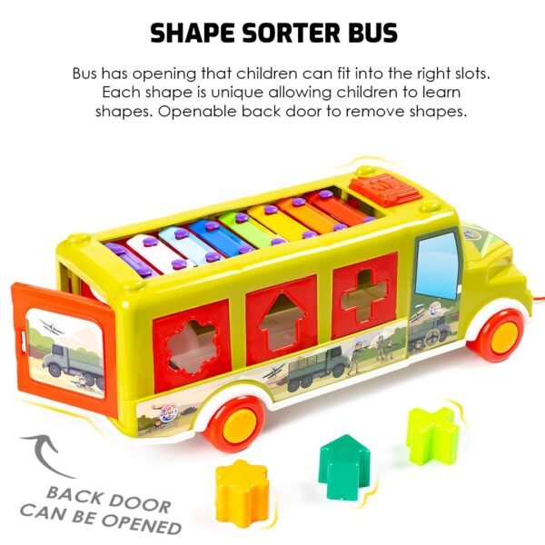 Ratna\'s 3 in 1 Shape Sorter Xylophone Pull Along Bus Shaped Combo Educational Musical Learning Toy for Kids & Toddlers (Assorted Colors & Designs) - Image 4