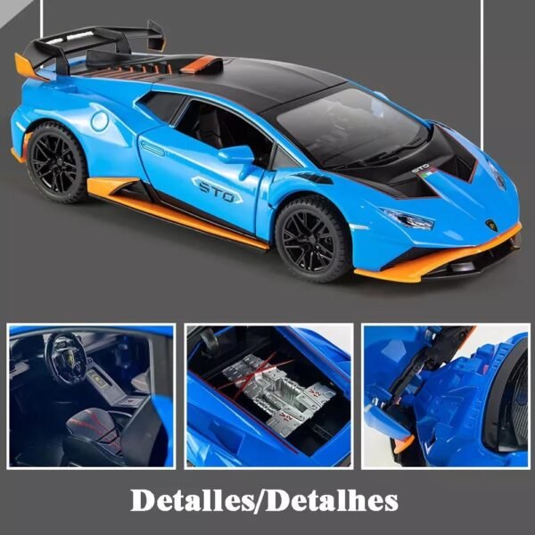 1/24 Big Lamborghini Huracane STO Toy Car - Metal Pull Back Diecast Model with Openable Doors, Sound & Lights for Kids and Collectors? Multicolor ? - Image 2
