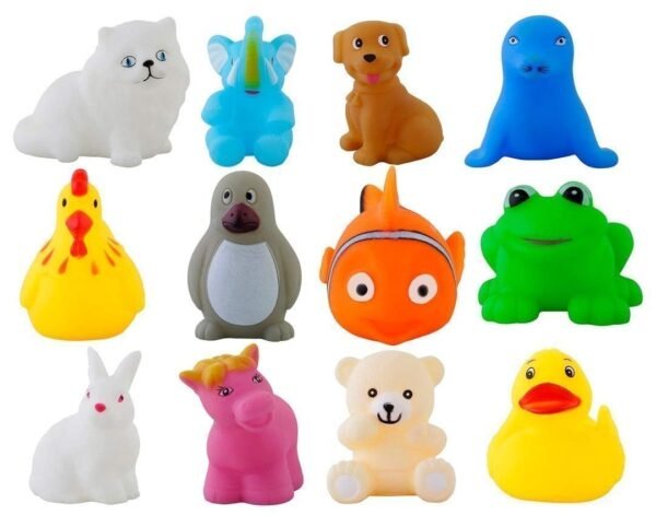 Rubber Colorful Floating Baby Toys Bath Aquatic Animals Shape Chu Chu Toys for Newborn Babies, Kids, Multi Color - Set of 12pc (Squeezy Toys 12 pc)