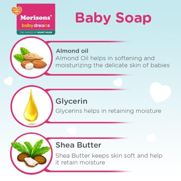 Morisons Baby Dreams Moisturising Baby Bathing Soap with Almond oil & Glycerine,75 gm (Pack of 4)