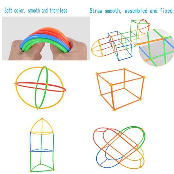 Straws Building Blocks Game Set for 3-8 Years Old Kids Boys & Girls,Multicolor,90+ Piece - Image 5