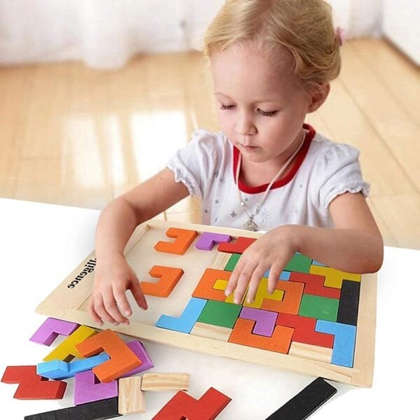JABA\'S Wooden Tetris Puzzle Brain Teaser Toy Colorful Jigsaw Game Montessori Intelligence Educational Gift for Baby- Toddlers, Kids 2-6 Years Old Boys Girls - 40 Pcs, Multi Color - Image 3