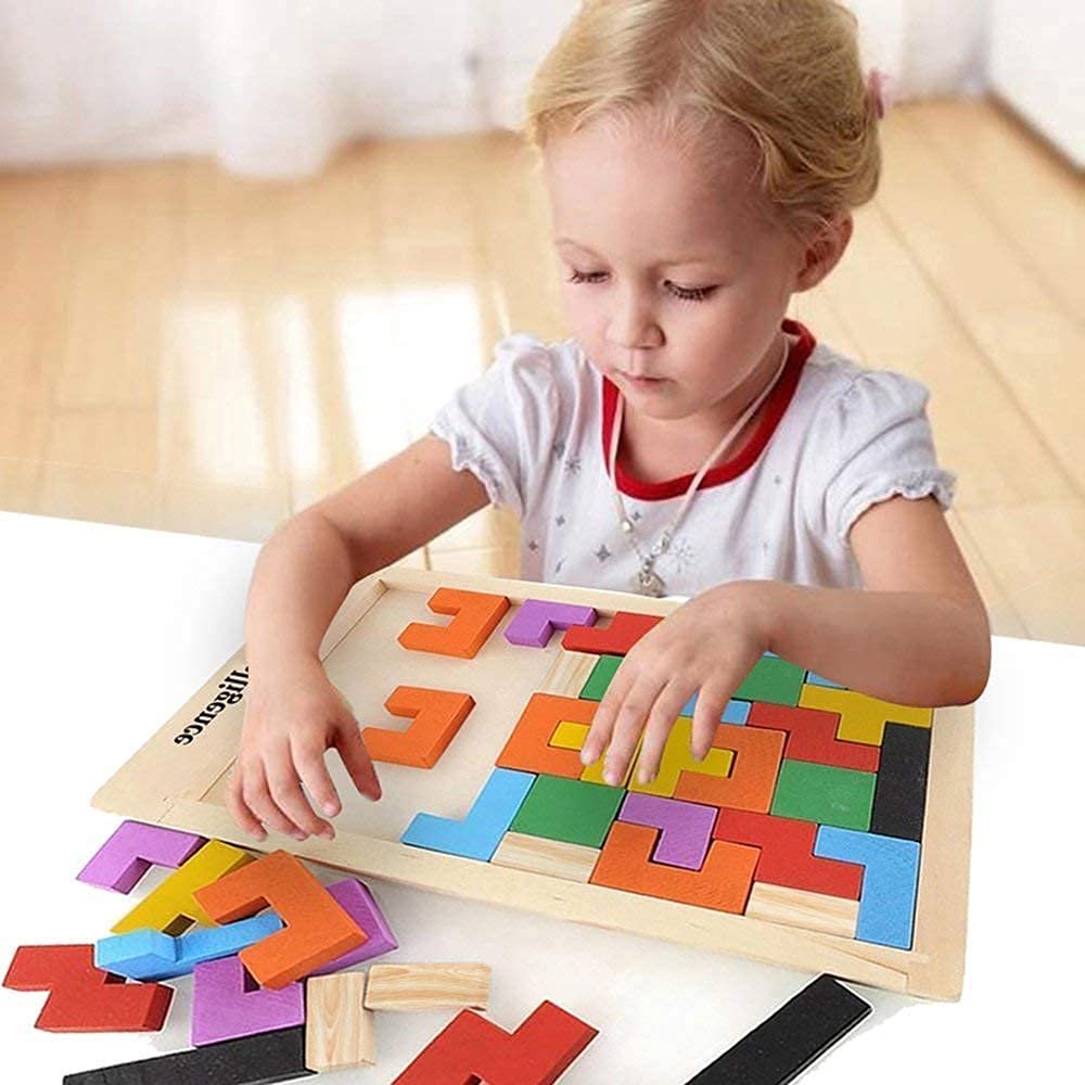JABA\'S Wooden Tetris Puzzle Brain Teaser Toy Colorful Jigsaw Game Montessori Intelligence Educational Gift for Baby- Toddlers, Kids 2-6 Years Old Boys Girls - 40 Pcs, Multi Color - Image 3