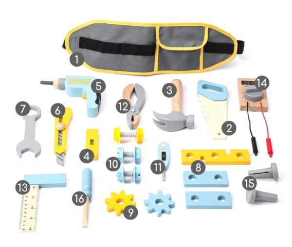 Wudly Wooden Tool Kit with Belt Toy - Ideal Toys for 4 Year Boy, Construction Toys, Montessori Toys for 3 Year Old, Tool Kit for Kids, Wooden Toys for Kids 2 Years - Image 3