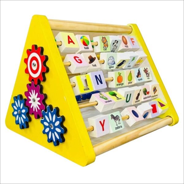 5 in 1 Activity Triangle Center Cube | Alphabet Blocks Abacus Clock Writing | Counting Beads Assembly Toys for Kids Montessori Learning Toy for 1-5 Year Old Kids (Activity Triangle Game)