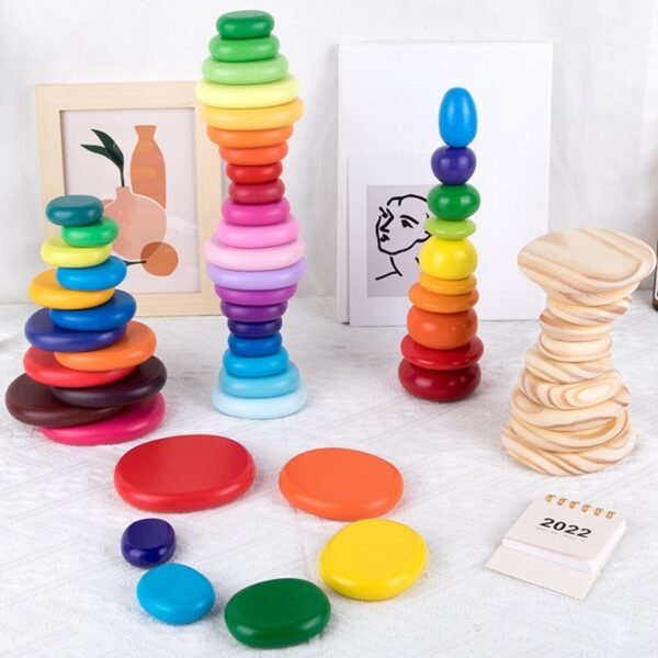 bnf® Wood Stacking Blocks Balancing Stone for Boy and Girl Fine Motor Skill Toy 6pcs Rainbow Baby | Toys for Baby | Developmental Baby Toys - Image 3