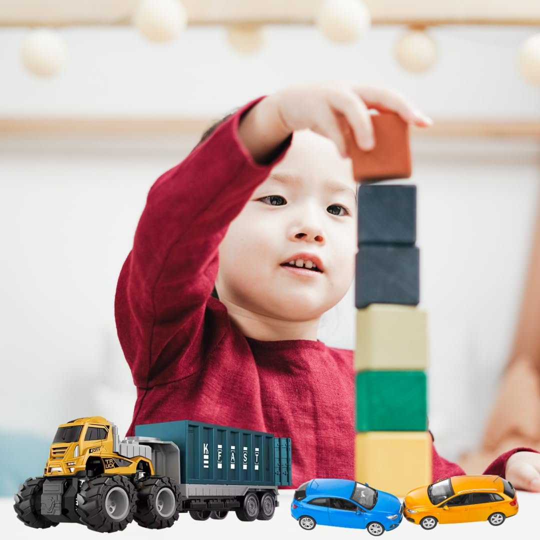 Diecast Transportation Truck Toy | Pack of 1 | Sturdy Alloy Truck with a Friction-Powered Mini Vehicle | Comes in a Random Color | Perfect for Kids who Love Adventure - Image 6