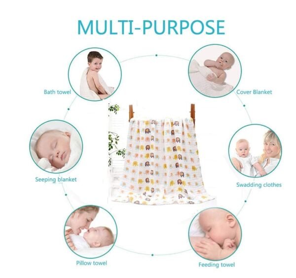 ZAPLES Muslin Cloth Printed Baby Bath Towel Organic Cotton Super Soft Bathing Towels for Newborn Highly Absorbent for Infants, New Born Babies and Toddlers Boys and Girls White Size 50 x 100 cm (1) - Image 5