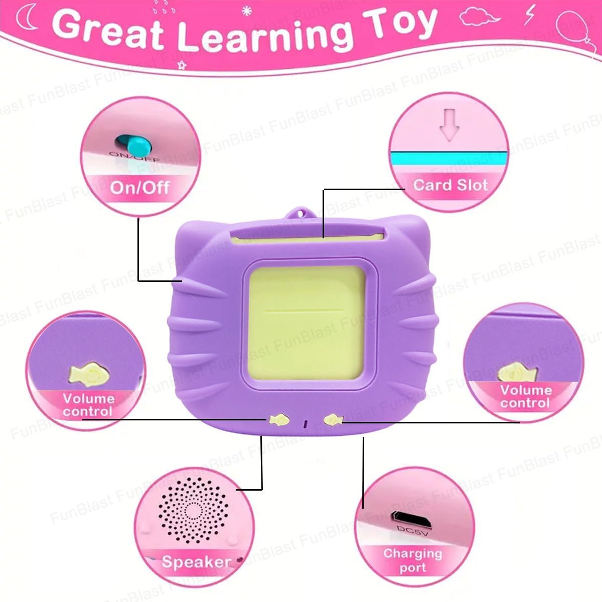 FunBlast Talking Flash Cards for Kids, Learning Toys for Kids, English Flash Cards, Montessori Educational Toys for 2-4 Year Old Kids, Boys, Girls -112 Double Sided Card (Purple) - Image 4