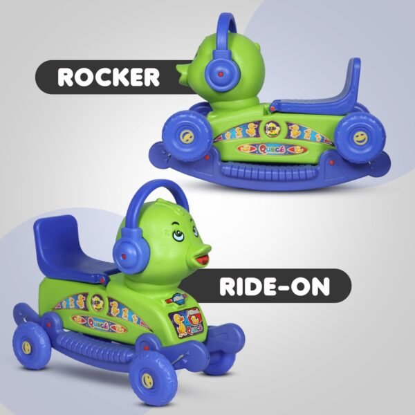 Quack Duck Rider for Kids 1-3 Years Old 2-in-1 Rocker/Ride-Ons & Wagons Non Battery Operated Rideon (Blue & Green) - Image 3
