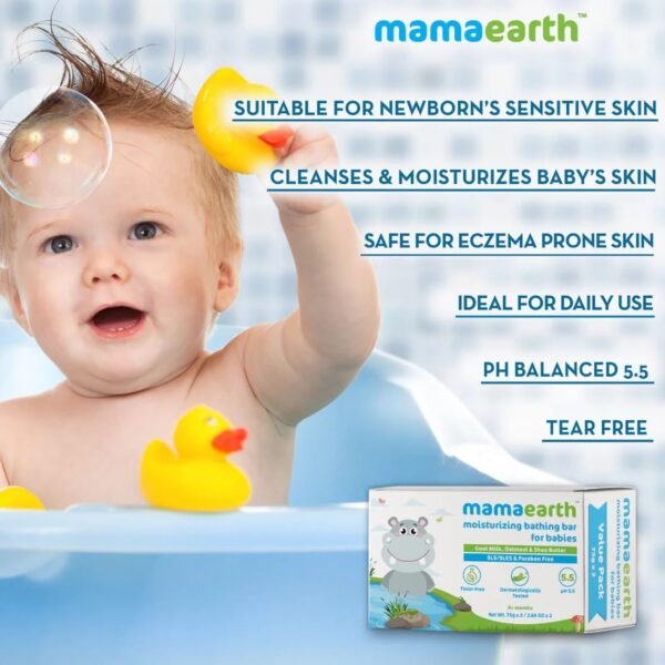Mamaearth Moisturizing Baby Bathing Soap Bar, pH 5.5, with Goat Milk & Oatmeal. Pack of 2, 75gms each - Image 6