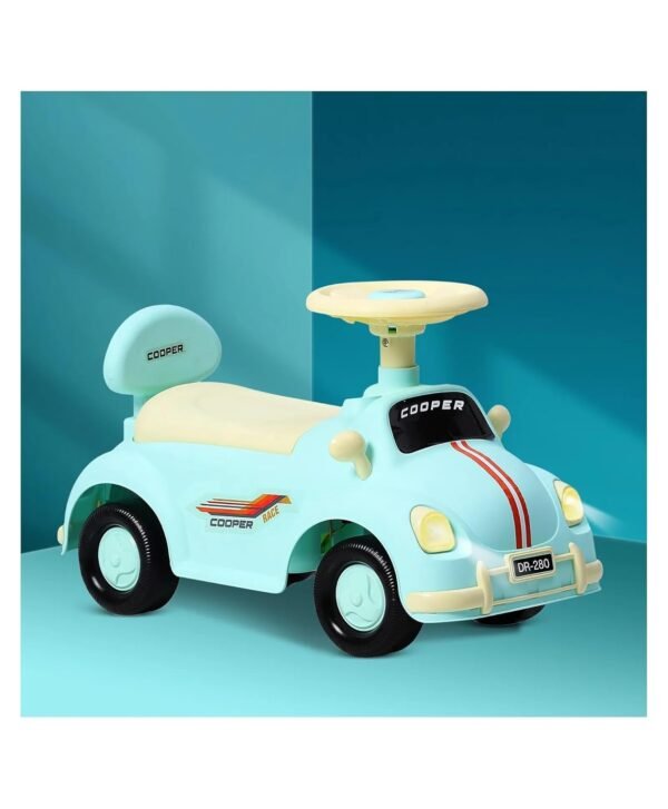Car Ride-On for Kids with Headlights Music Under Seat Storage Big Wheels and Push Handle Ideal Ride-On for 1+ Years Kids 20kg Capacity Durable Blue Baby Toy Car Green - Image 2