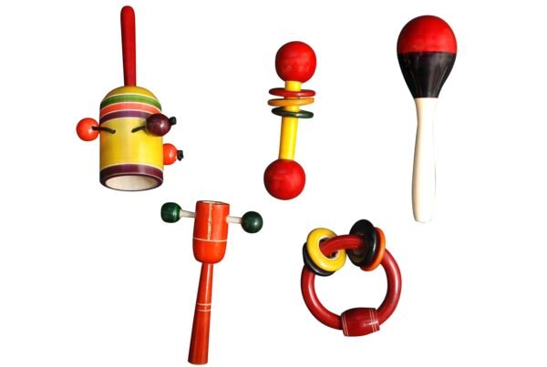 Wooden Rattles Toys Set for Baby, Infants, New Born Babies (0+ Years) - Set of 5 - Multicolor - Discover Sounds, Develops Sensory Skills
