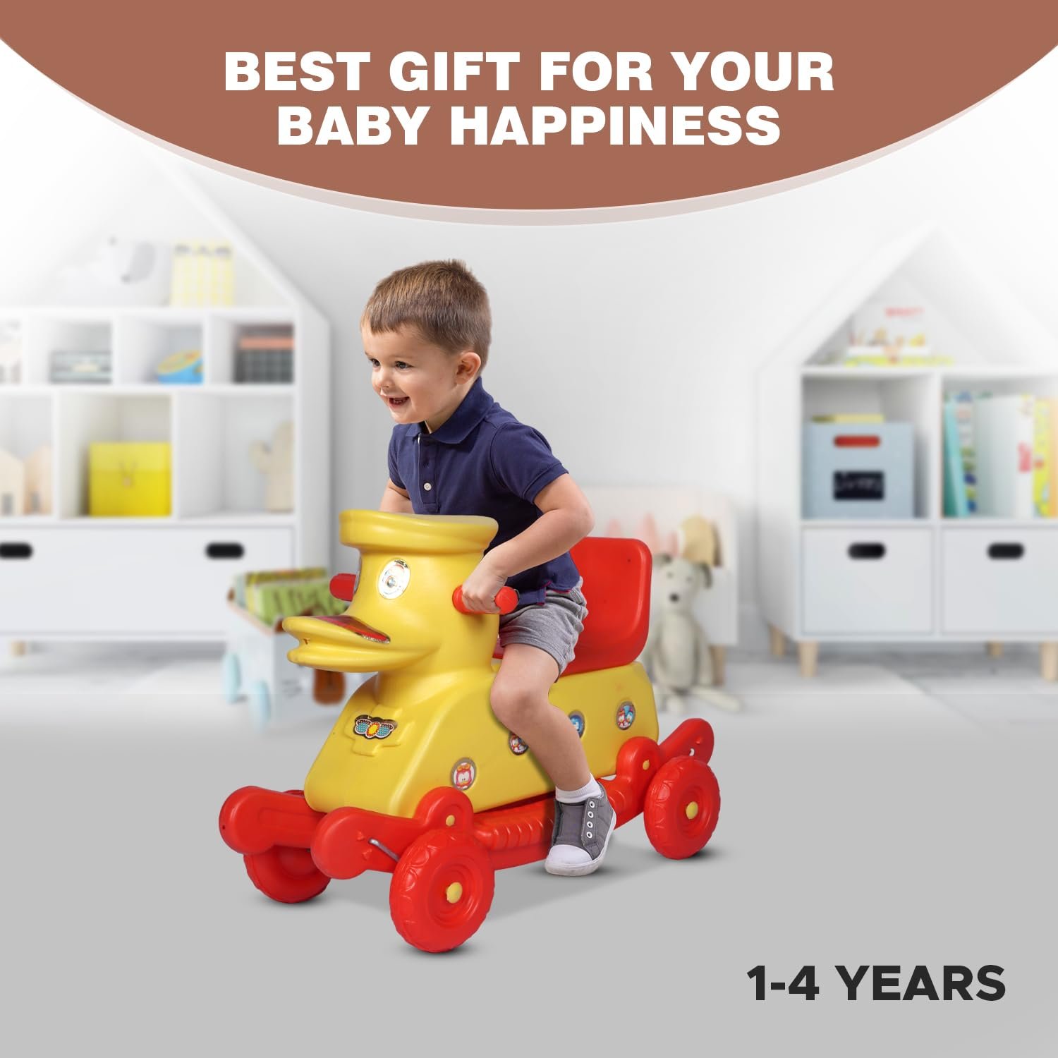 Donald Duck Rider for Kids 1-3 Years Old 2-in-1 Rocker/Ride-Ons & Wagons Non Battery Operated Rideon (Red & Yellow) - Image 4