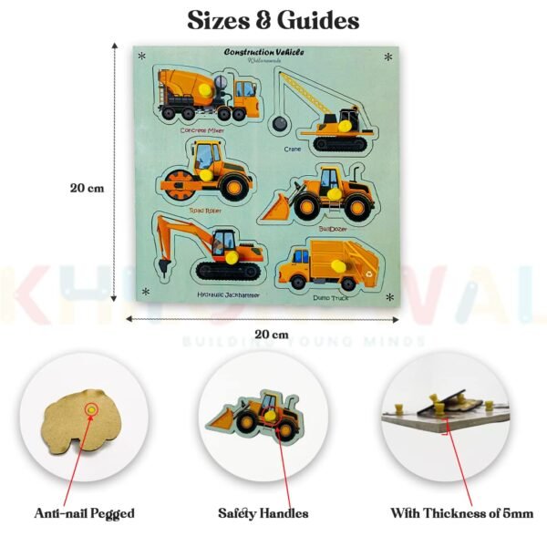 Wooden Cutting Puzzles for Kids Ages 1-5 Years Old, Construction Vehicles Kids Puzzles, Learning Toys Educational Gift for Girls and Boys - Image 3