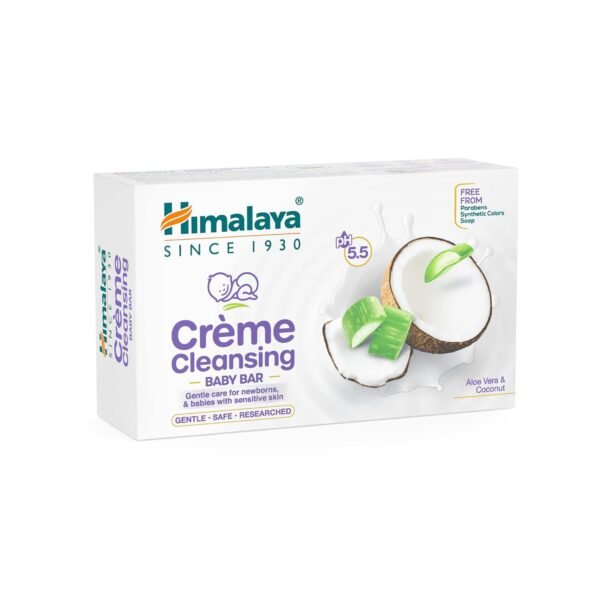 Himalaya Creme Cleansing Baby Bar 125G| pH 5.5|with Coconut milk Protein and Aloe vera|Soap Free|Dermatologically tested |For New borns|For Baby\'s sensitive skin| No Parabens|No Synthetic Colors