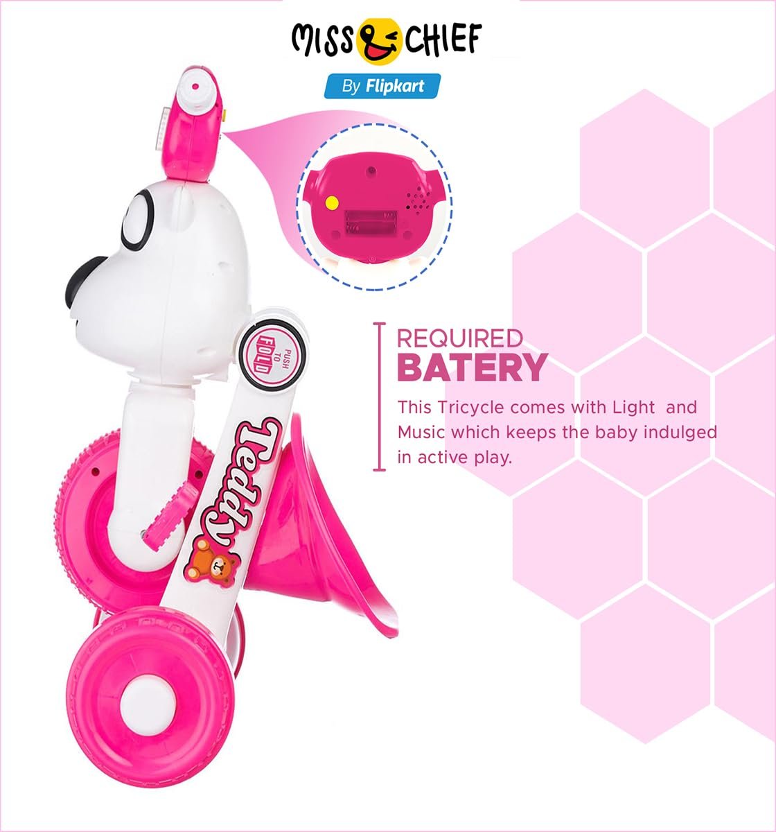 Dash Teddy Foldable Tricycle for Kids 1-3 Years, Baby Cycle With Light and Music (Capacity 20Kg | Pink) - Image 3