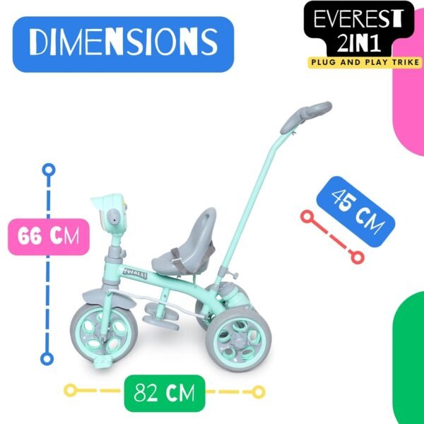 Fun Ride Tricycle Kids Musical Plug and Play Parental Control Handle for 1 to 5 Year-Sipper,Seat Belt,Eva Tyre -Trike for Indoor and Outdoor-Boys and Girls Up to 25 Kg- Made in India (Green) - Image 5