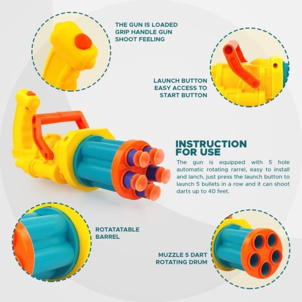 Toy Cloud DartX Storm Soft Bullet Gun for Kids Dart Blaster Toy Gun with Safe Foam Bullets Ideal for Boys Ages 8-14 Years Fire 5 Darts with Rotate The Barrel with 5 Soft Foam Darts - Image 4
