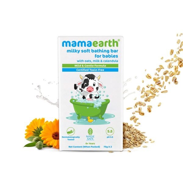 Mamaearth Milky Soft Bathing Bar For Babies - 75 g x 2 | Infused with Oats, Milk and Calendula | Gently Cleanses Skin, Keeps Skin Soft & Smooth, Mild & Gentle Formula, Dermatologically Tested - Image 2