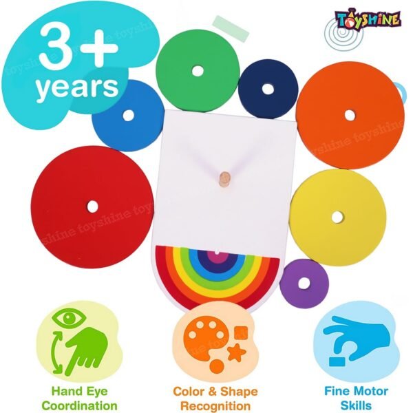 Toyshine Wooden Circle Shape Rainbow Stacker, Toddler Learning Educational Wooden Sorting & Stacking Toys for Kids, Birthday Gift for Boys Girls 3-6 Years Old - Image 3